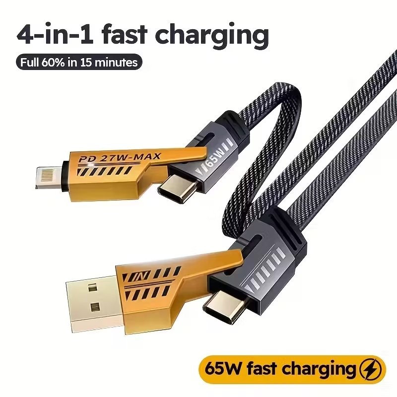 Cable USB-C 4 en 1 PD Carga Súper Rápida Sincronización de Datos Silicona 65 W - Imagen 2