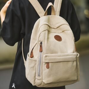 Nueva mochila de mujer de moda de corduroy con diseño de bloques de colores simples, bolso de hombro doble moderno y de moda, tejido suave, almacenamiento multi-bolsillo para libros, cuadernos, teléfonos, carteras, tabletas y regalos, perfecta para el trabajo, la escuela, el comercio, los viajes y el camping, salidas casuales, elegante y funcional para el uso diario, mochila para mujeres, mochila ligera para mujeres, mochila para secundaria, mochila convertible para mujeres, bolso de mano para