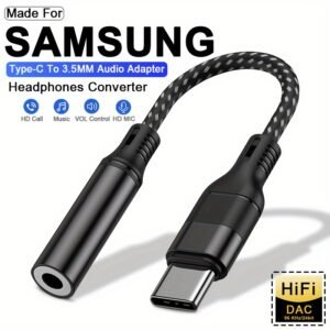 Adaptador de audio Type-C a 3,5 mm, masculino a femenino, convertidor USB-C para Samsung Galaxy S23 S22 S21 S20 Ultra, iPad Pro, Xiaomi OnePlus - Sonido y reproducción de alta calidad, cable trenzado duradero, carga USB-C, salida de 20-30W, cargador USB-C, conector de auriculares 3,5 mm, adaptador auxiliar USB-C, perfecto para decoración de habitaciones.